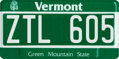 VT license plate ZTL605