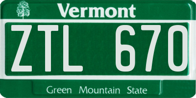 VT license plate ZTL670