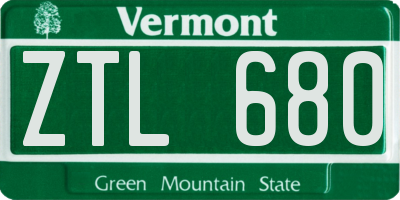 VT license plate ZTL680