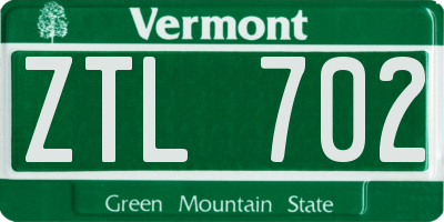 VT license plate ZTL702