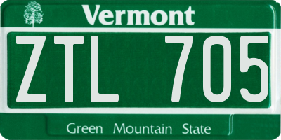 VT license plate ZTL705