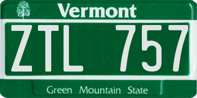 VT license plate ZTL757