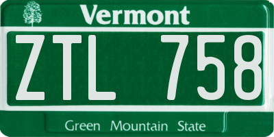 VT license plate ZTL758