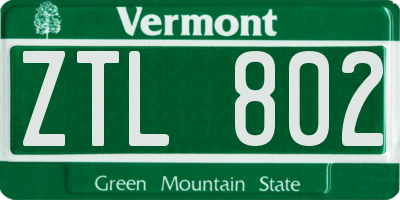 VT license plate ZTL802
