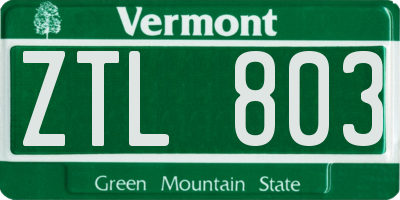 VT license plate ZTL803