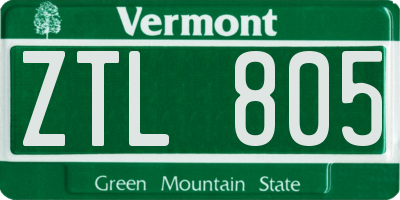 VT license plate ZTL805