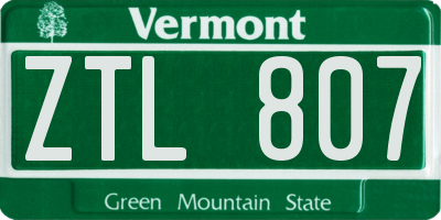 VT license plate ZTL807