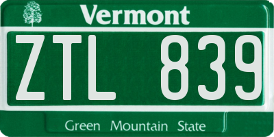 VT license plate ZTL839