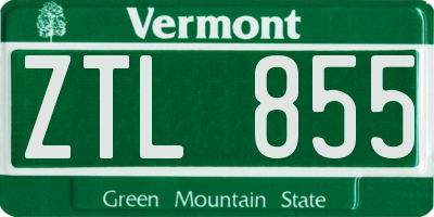 VT license plate ZTL855