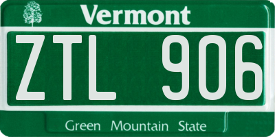 VT license plate ZTL906