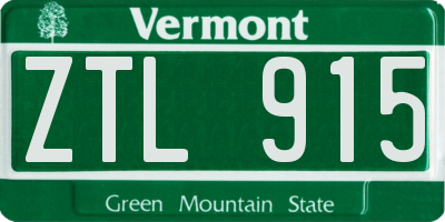 VT license plate ZTL915
