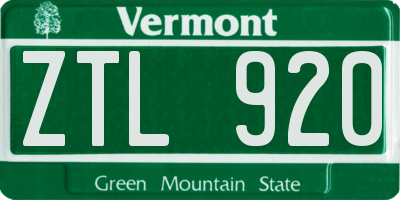 VT license plate ZTL920