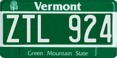 VT license plate ZTL924