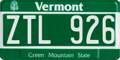 VT license plate ZTL926