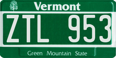 VT license plate ZTL953