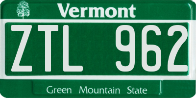VT license plate ZTL962