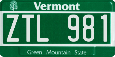 VT license plate ZTL981