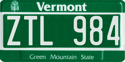 VT license plate ZTL984