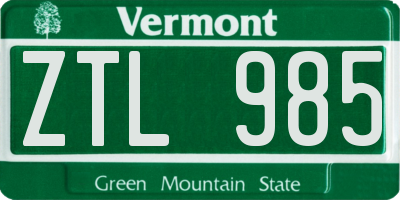 VT license plate ZTL985