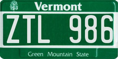 VT license plate ZTL986