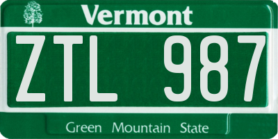 VT license plate ZTL987