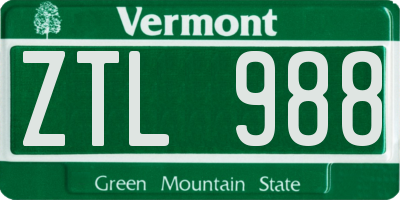 VT license plate ZTL988
