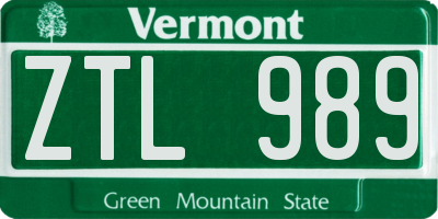VT license plate ZTL989