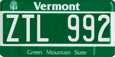 VT license plate ZTL992