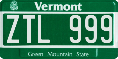 VT license plate ZTL999