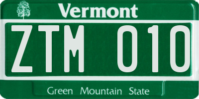 VT license plate ZTM010