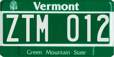 VT license plate ZTM012