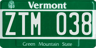 VT license plate ZTM038