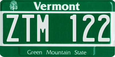 VT license plate ZTM122