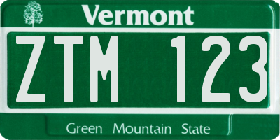VT license plate ZTM123
