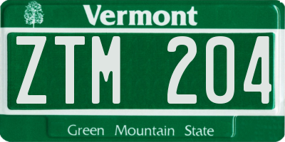 VT license plate ZTM204