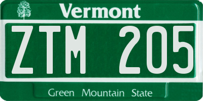 VT license plate ZTM205