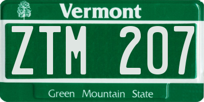 VT license plate ZTM207