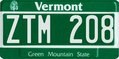 VT license plate ZTM208