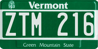 VT license plate ZTM216