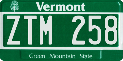 VT license plate ZTM258