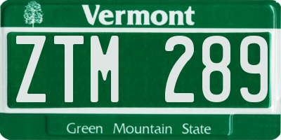 VT license plate ZTM289