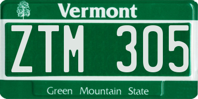 VT license plate ZTM305