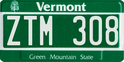 VT license plate ZTM308
