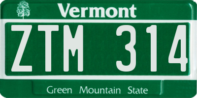 VT license plate ZTM314