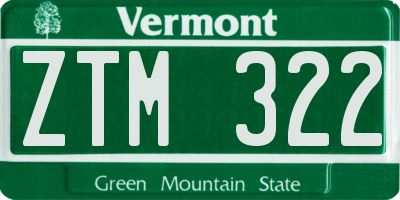 VT license plate ZTM322