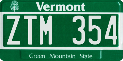 VT license plate ZTM354