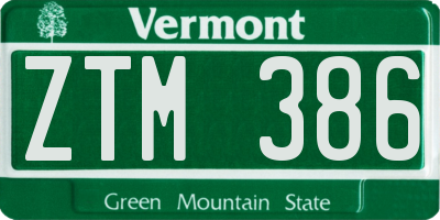 VT license plate ZTM386