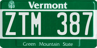 VT license plate ZTM387