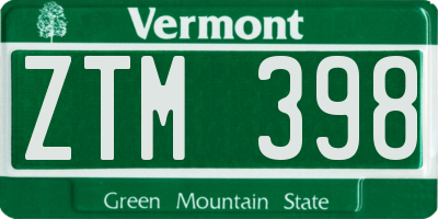 VT license plate ZTM398