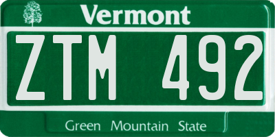 VT license plate ZTM492